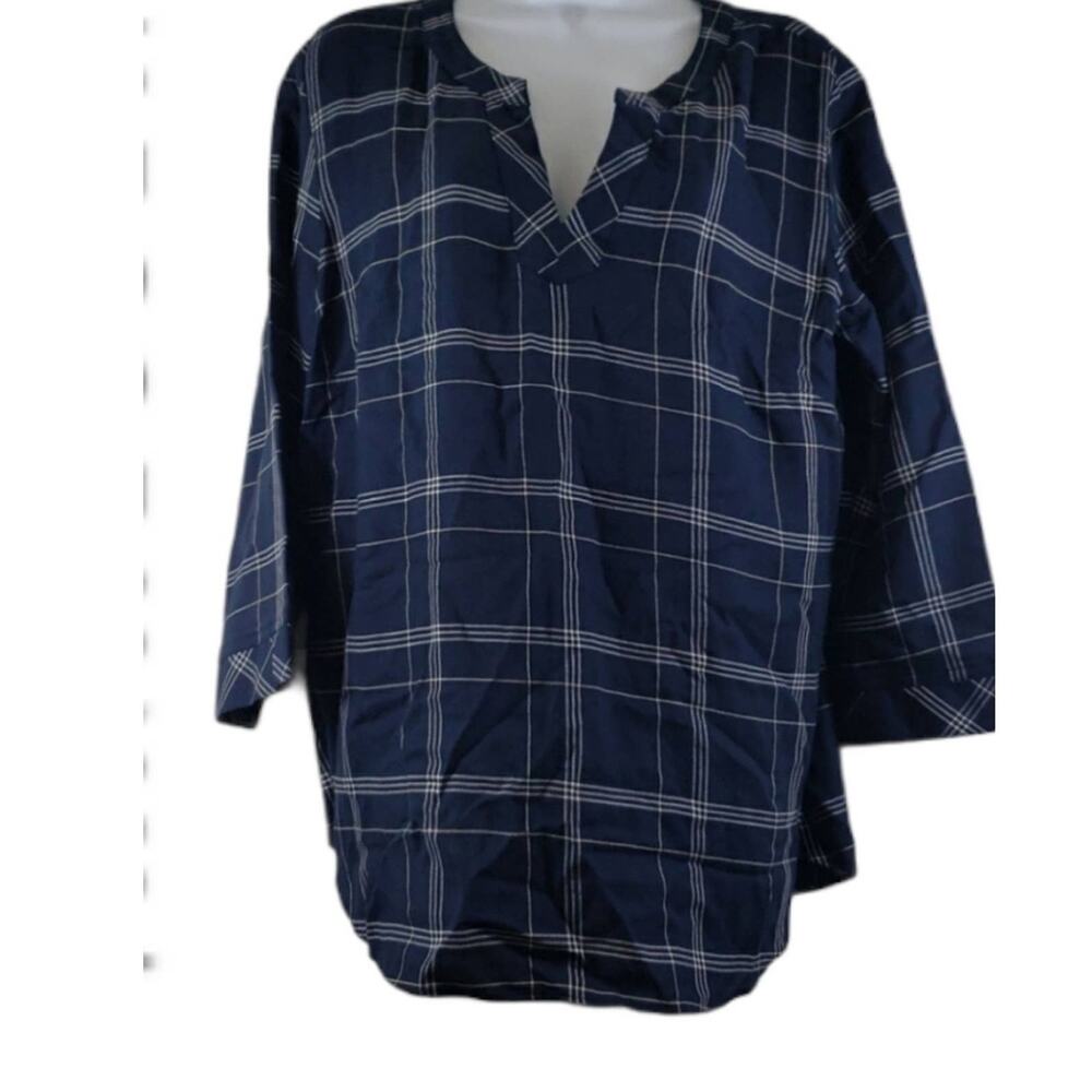 Van Heusen Never Tuck Blue Plaid Camp Shirt Sleeved L NWT